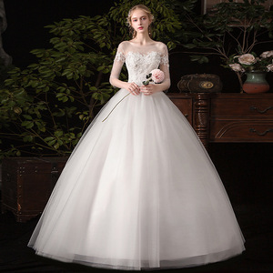 Vestido de <span class=keywords><strong>novia</strong></span> ligero con hombros descubiertos, nuevo, de alta calidad, estilo francés, para mujer, largo hasta el suelo, para sesiones de fotos de viaje, otoño - Product Image 1