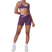 Ensemble de yoga moulant brossé double face contrastant avec taille croisée pour femme – Tenue de sport 2 pièces pour l'entraînement, la course et le fitness