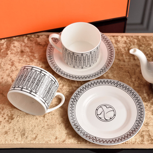 High Quality European Minimalist Tea Set Black Line Bone China Royal Style Ceramic Saucer and Cup for <b>Coffee</b> Drinkware - Product Image 3
