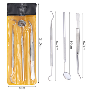 Kit instrumen gigi 3 buah probe gigi Stainless Steel/pegangan cermin gigi/penjepit gigi dengan casing kemasan