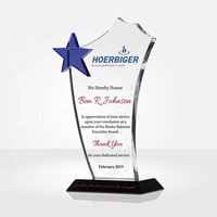 Vente chaude : Trophées et récompenses d'entreprise classiques en verre cristal K9 transparent avec impression UV personnalisée, base noire et étoile dorée jaune