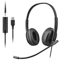 Headset berkabel USB dengan mikrofon, Headset Laptop Stereo isolasi kebisingan untuk kontrol Audio PCs