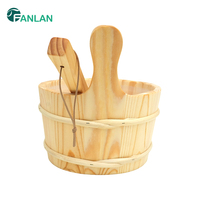 Ensemble seau et louche de sauna en bois de pin FANLAN avec doublure en plastique pour accessoires de spa et hammam
