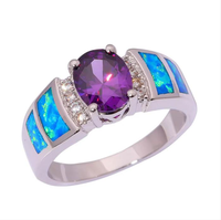 Bague de fiançailles ovale en argent sterling 925 avec incrustation d'opale tropicale, opale de feu blanche et topaze mystique plaquée or noir