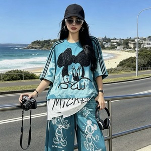 <span class=keywords><strong>T</strong></span>-<span class=keywords><strong>shirt</strong></span> ample à manches courtes pour <span class=keywords><strong>femme</strong></span> 8061/FANMAJIALIE en coton imprimé et brodé Mickey Minnie, respirant, style streetwear - Product Image 4