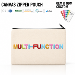 Trousse de Maquillage Portable en Toile Souple avec Fermeture Éclair, Motif Lettres, Poignée Bonbon, Petite Capacité, Tendance - Product Image 1