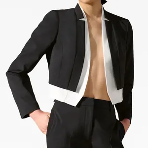 OEM Long Sleeve Open Front Layered Cropped Blazer Women