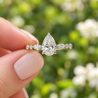 Bague en or blanc massif 9K 10K 14K 18K avec moissanite poire, motif feuille marquise, sertie de petites griffes, forme goutte d'eau, certifiée GRA, bijou de promesse