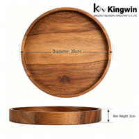 Plateau de service rond en bois d'acacia, design classique, multifonctionnel, empilable, de qualité alimentaire, pour table basse, collations, décoration de cuisine