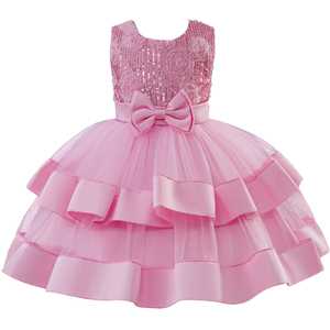 Elegante Abito da Festa per Bambine con Motivi Floreali in Raso, Design a Strati, Vestito da Principessa per Bambine 2-10 Anni - Product Image 1