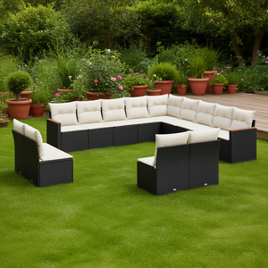 Ensemble de canapés de jardin en polyrotin, couleur noir et crème, mobilier d'extérieur au design contemporain, mousse haute densité imperméable - Product Image 2