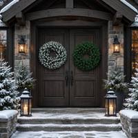 Couronne de Noël en PVC vert pas chère, diamètre 30/40/45/50/60 cm, pour centres commerciaux, hôtels et vitrines - Vente en gros