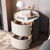 Table de chevet en dalle de roche de style italien, luxe léger, moderne et simple, avec 2 tiroirs en bois massif, pour chambre à coucher et hôtel