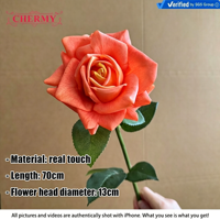 Promo! Bunga Mawar Oranye Artificial Real Touch Tangkai Tunggal, Simulasi Bunga Mawar Untuk Dekorasi Vas Pernikahan dan Rumah