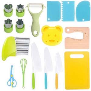 Couteau de cuisine en plastique pour enfants, couteaux à fruits sécurisés pour tout-petits, gants de cuisine réalistes, lames dentelées, ensemble de couteaux de chef en bois pour enfants - Product Image 5