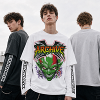 Sweat-shirt graphique surdimensionné pour homme, style streetwear hip-hop, en coton épais, imprimé numérique, motif démon ogre, avec manches double couche
