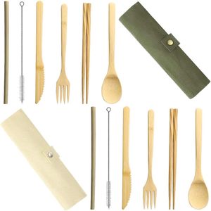 Ensemble de couverts de voyage écologiques réutilisables en bambou poli avec manches en acier inoxydable pour enfants et adultes, idéal pour le camping - Product Image 2
