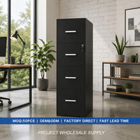 Archivador Vertical Moderno de Acero Laminado en Frío con Recubrimiento en Polvo, 4 Cajones con Cerradura, Mueble de Almacenamiento de Oficina de Acero