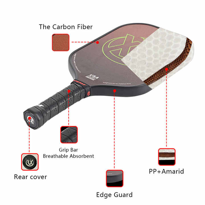 USAPA Approved Honeycomb Core Pickleball Racket Carbon Fiber Pickleball ...