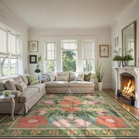 Tapis lavable 8x10, tapis doux à fleurs vertes pour salon intérieur, grand tapis à poils ras doux à motifs floraux pour salle de jeux enfants