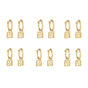 Wholesale price 925 sterling silver female hoop earrings twelve constellations hoop drop earrings