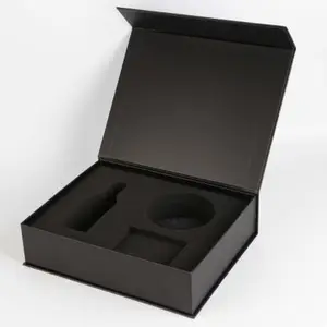 Caja de cartón plegable rígida con logotipo personalizado, embalaje magnético negro, artículos de embalaje