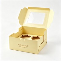 Boîte à gâteau jaune en gros, boîte cadeau, boîte à cupcakes blanche, boîte d'emballage pour cupcakes avec couvercle transparent en PVC