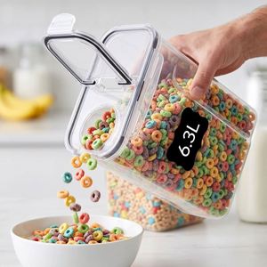 Lot de 2 contenants alimentaires en plastique PP (6,3 L/213 oz) avec autocollants, stylo, bouteilles et bocaux pour garde-manger, céréales et couvercles - Product Image 1