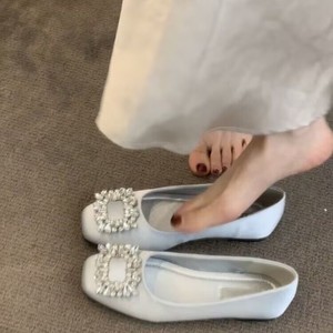 2026 Spring Fall New Arrival Versatile Commuter <b>Loafers</b> with Rhinestone <b>Square</b> Buckle Low Cut Flat Slip On French Style Shoes - Product Image 3