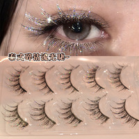 Faux cils scintillants dorés en gros, effet 3D, vaporeux et spectaculaires, pour festivals et soirées, lot de 5 paires
