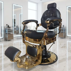 Fauteuil de Barbier de Luxe Noir et Or Personnalisé en Gros avec Dossier Inclinable Ergonomique – Équipement de Salon pour Coiffure - Product Image 1