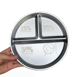 จานอาหารกลางวันเด็กสแตนเลสทรงกลมสามช่องพร้อมคู่มือการรับประทานอาหารสำหรับใช้ในบ้านและโรงเรียน - Product Image 4