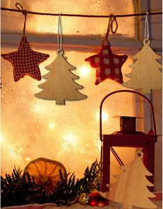 Decorazioni Natalizie <span class=keywords><strong>in</strong></span> <span class=keywords><strong>Legno</strong></span> Massello, Ornamenti <span class=keywords><strong>da</strong></span> Appendere a <span class=keywords><strong>Parete</strong></span>, 20 Pezzi con Cordoncini, per Matrimoni e Artigianato - Product Image 6