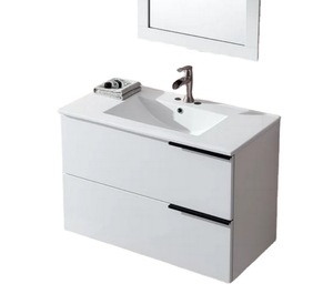 Modern White <b>Floating</b> Bathroom Vanity with Sink Mirror Wall Mounted two Drawers Cabinet - Product Image 1