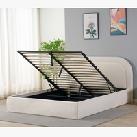 Cadre de lit relevable moderne en velours et bois de bouleau avec rangement, style nordique, pour chambre à coucher (tailles simple et king)
