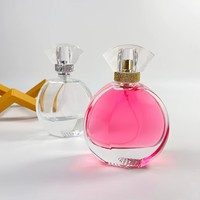 Flacon de parfum en verre épais rond personnalisé de 30 ml, 50 ml, 100 ml avec bouchon noir, pompe à pression anti-fuite, impression sérigraphique