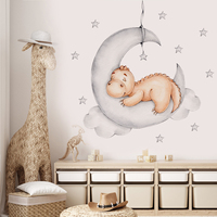 Autocollant mural en vinyle amovible et auto-adhésif, motif dinosaure dormant, lune et étoiles, pour chambre de bébé et chambre d'enfant