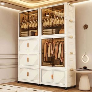 Haogle 3-Layer Double Door Folding Stackable Plastic Children's <b>Wardrobe</b> Space-Saving Modern Design Bedroom Furniture Large - Product Image 1