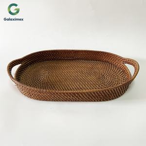 Handmade Eco-Friendly Large Oval Floating Rattan Organizer Tray Customizable Foldable Multifunction Tableware Storage <b>Basket</b> for - Product Image 1
