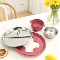 Assiette pour enfants Eversoul en acier inoxydable avec base antidérapante à ventouse, 3 compartiments, ensemble d'alimentation pour bébé, ensemble de vaisselle pour enfants