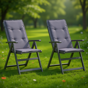 Ensemble de 2 chaises de jardin gris foncé, pliantes et inclinables, mobilier d'extérieur, structure en bois, fonctionnement manuel, pieds coniques - Product Image 2