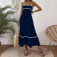 Nouvelle Robe Midi Tendance en Modal Respirant avec Bretelles Contrastantes, Jupe Ample et Taille Cintrée, Sexy, ODM