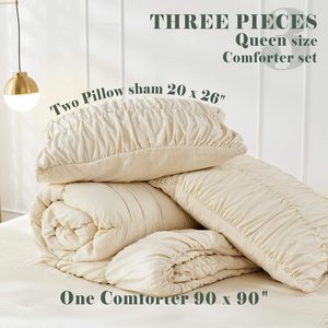 Bán buôn Boho tồi tàn Chic 3-Piece thoải mái Bộ mềm mại trắng xù Comforter Fluffy Ruched gối Comforter - Product Image 5