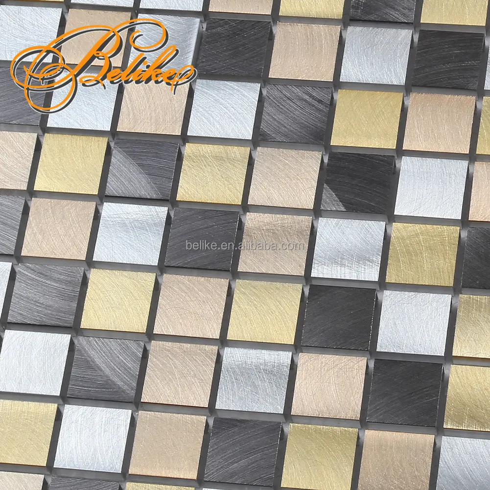 Hợp kim chải bề mặt gạch mosaic tường bao gồm backsplash trang trí nội thất giọng tính năng mặt tiền bốn màu sắc pha trộn phong cách kim loại hiện đại