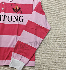 Benutzer definierte Streetwear Männer Vintage Stickerei Druck Polos Shirts Übergroße Boxy Langarm Button-up Rugby Polo Shirts - Product Image 4