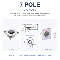 Soket Steker Penerbangan M16 7 Kutub IP68 Tahan Air Flange Panel Mount Terminal Solder 5A 100V (05-b) 0308 07-1 Konektor Bundar