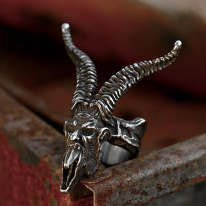 SS8-838R 2024ใหม่แหวนสแตนเลสสตีลเขากวางหัวกะโหลกแกะปีศาจเครื่องประดับพังค์โกธิคคุณภาพสูง - Product Image 3