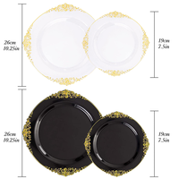 Vaisselle arabe, assiettes rondes en plastique transparentes et dorées, bord doré, pour mariage