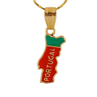 Pendentif Collier en Alliage de Cuivre Émaillé à la Mode HIP HOP Personnalisé Carte du Portugal Or 18K