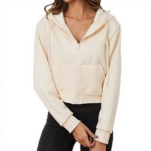 Custom ODM Women's Crop <b>Top</b> Hoodie with 3D Embroidery Fleece Fabric Casual <b>Zipper</b> Cropped Oversize Hoodie - Product Image 1